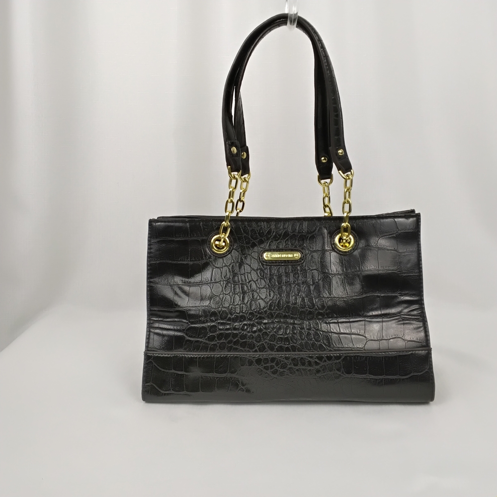 Anne Klein Black Croc-Embossed Shoulder Bag